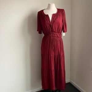 DESTINATION MATERNITY Maxi Dress Womens Sz Large Red Tiered Dress